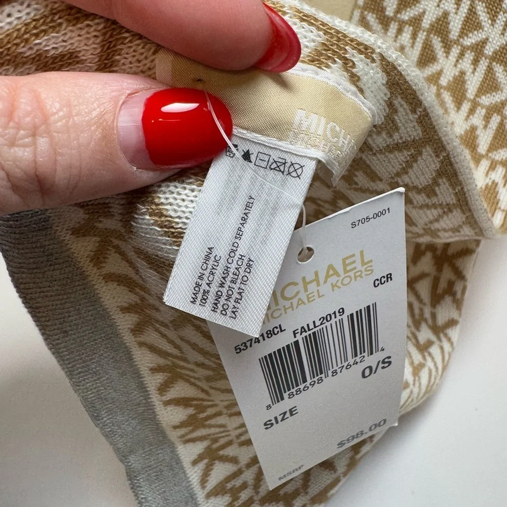 Michael Kors Winter Scarf Beige White Monogram MK Dedigner Accessories NWT